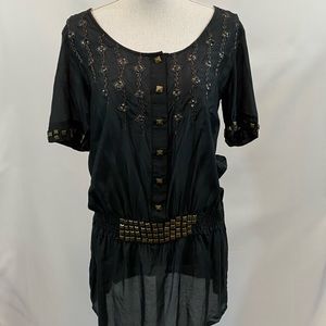 MonoReno Black Sheer Studded Tunic